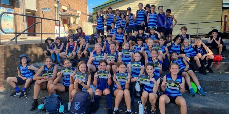 Photo of a group of students sitting on a step