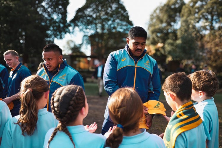 Wallabies rugby players during their school visit