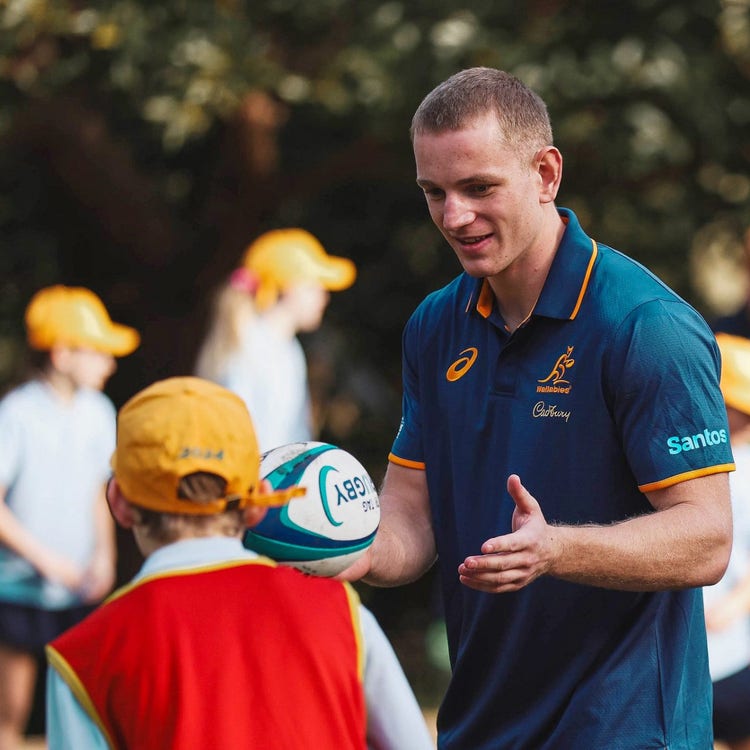 Wallabies rugby players during their school visit