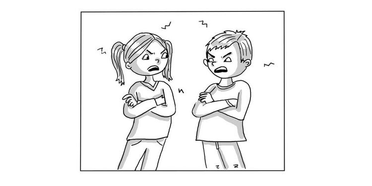 drawing of two angry children facing eachother with their arms crossed